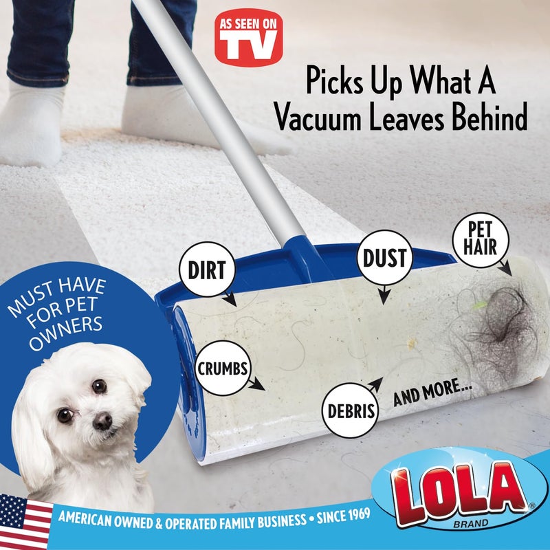 LOLA Rola Sticky Mop Refills, Giant Adhesive Roller, 180 Sheets, Traps Dirt, Dust & Hair, Pet Hair Remover, Floor & Carpet Cleaner, 6 Pack - Image 3